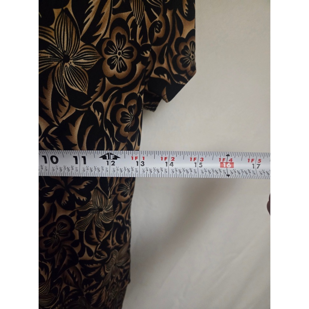 Y2K Womens Tan Black Floral Layered Look V-Neck Short Sleeve Blouse Top Size S - Picture 4 of 5